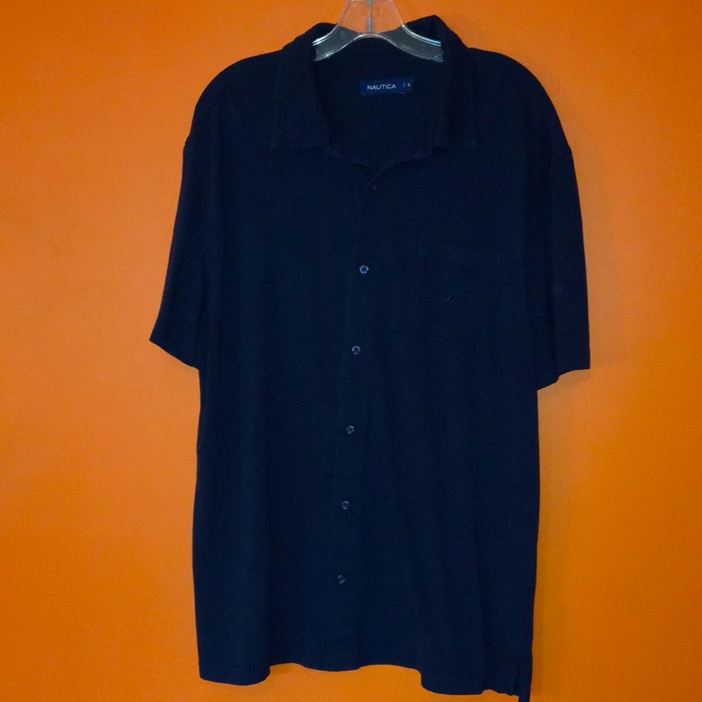Nautica Men’s Navy Blue Short-Sleeve Button-Up Shirt Size XL